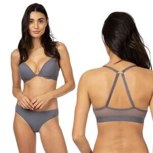 Lively Front Close No‎ Wire Bra in Smoke Gray Size 36DD Mesh Convertible Straps
